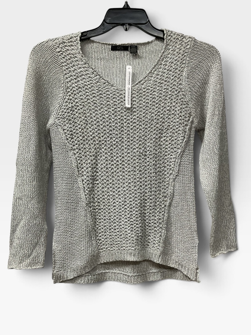 Brand New-Women’s RDI Light Gray Knit V-Neck Pullover Sweater